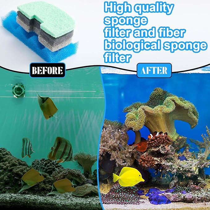 20 Pcs Aquarium Filters Replacement Filter Media Kits Compatible with Fluval 206/207, Including 2 Biological Foams, 6 Ammonia / 6 Phosphate / 6 Nitrite Remover