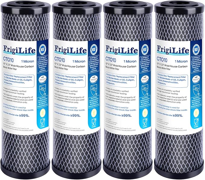 1 Micron 10" x 2.5" Whole House CTO Carbon Sedimen Water Filter Compatible DuPont WFPFC8002, WFPFC9001, SCWH-5, WHCF-WHWC, FXWTC, RO Unit for Under Sink & Countertop Filtration System,4Pack