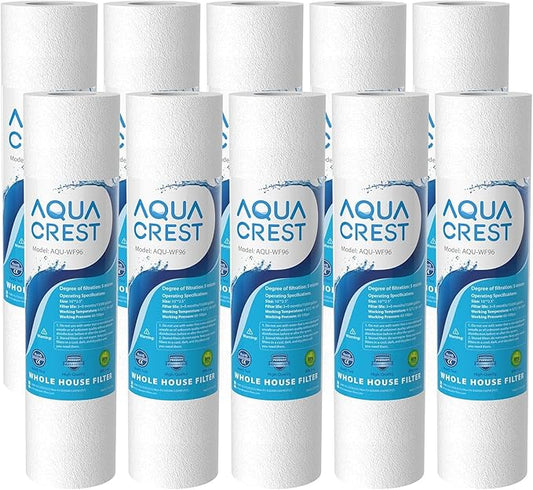 AQUA CREST AP110 Whole House Water Filter, Sediment Filter, 5 Micron, Replacement for 3M® Aqua-Pure AP110, Culligan® P5, APEC, GE FXUSC, Whirlpool®, Any 10" x 2.5" Home Water Filter, Pack of 10