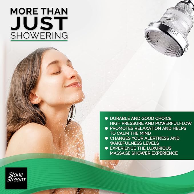 Original StoneStream Filtered Wall Showerhead for Hard Water with Soft Water Filter, High Pressure Multi-Functional Water Saving Showerhead with 3 Spray Settings