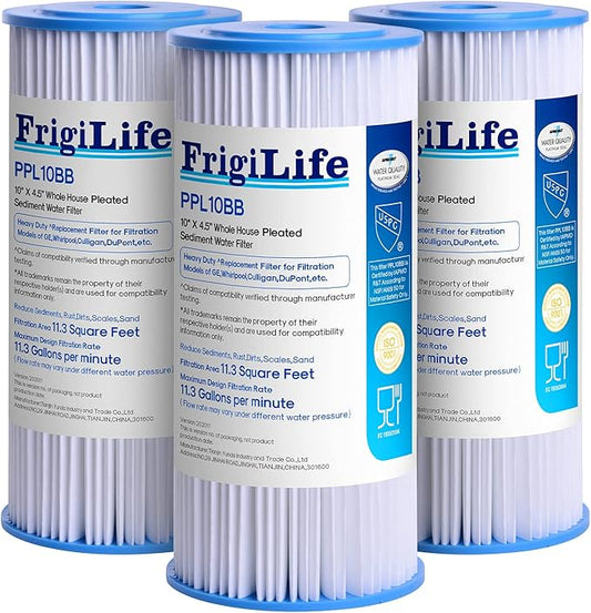 FXHSC 5 Micron 10" x 4.5" Whole House Pleated Sediment Filter for Well Water, Compatible with GE FXHSC, DuPont WFHDC3001, Culligan R50-BBSA, R50-BB, GXWH40L, ECP5-BB, 3PACK