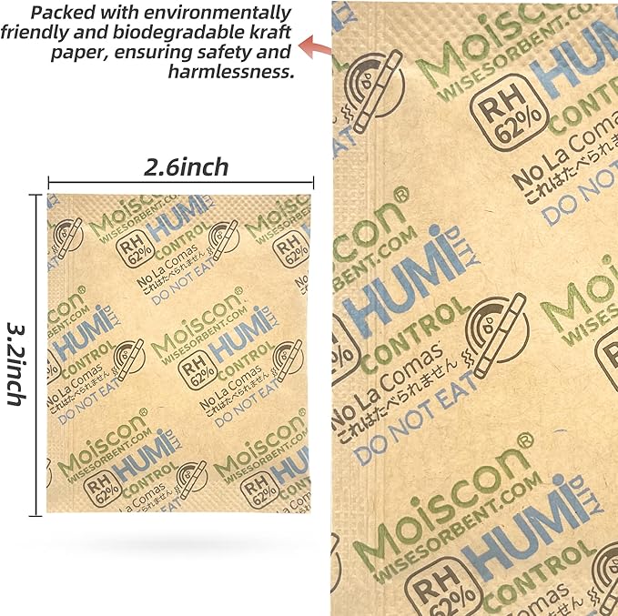 225 Pack 62% RH 8 Gram Two-Way Humidity Control Packs for Storing 1 oz, Size 8 Moisture Control Packets Individually Wrapped