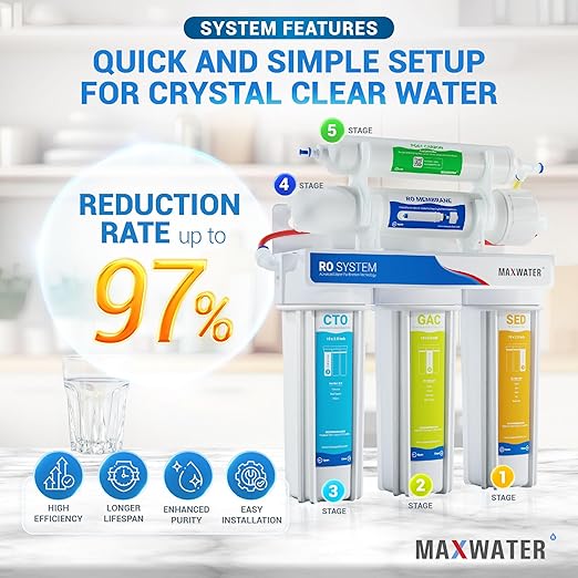Max Water 5 Stage 50 GPD (Gallon Per Day) RO (Reverse Osmosis) Standard Water Filtration System for Heavy Duty - Under-Sink/Wall Mount - Model: RO-5W4