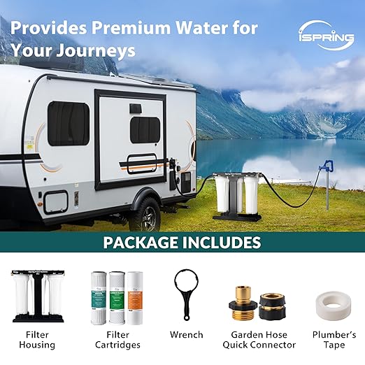 iSpring CW31-BV 3-Stage RV Water Filter System, SGS-Tested up to 99.99% Bacteria and Viruses Removal, Reduces Chlorine, Lead, and Sediment, Leak-Free, Tankless, 3/4" Lead-Free Brass Hose Connectors