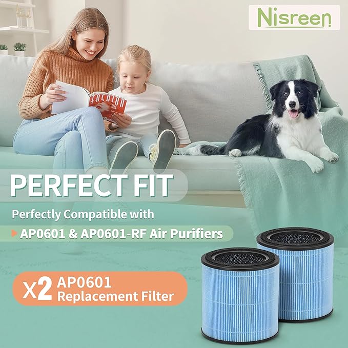 2-Pack AP0601 True HEPA Replacement Filter, Compatible with AP0601/AP0601-RF Air Pu-rifier, with H13 True HEPA Filter and High-Efficiency Activated Carbon 4-IN-1 Filtration, 2 Packs