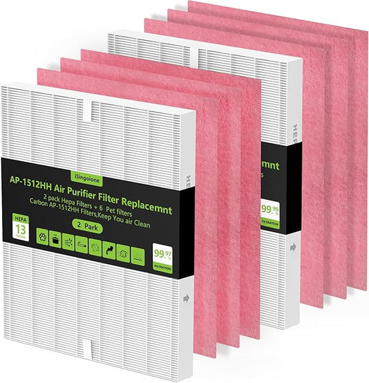 AP-1512HH & 200M Pet Filter Set for Coway Airmega AP-1512HH and Airmega 200M Air Purifi-er, 6 Pet Deodorization Filters and 2 True HEPA Filter, 8 Pack, Compared to Part #3304899