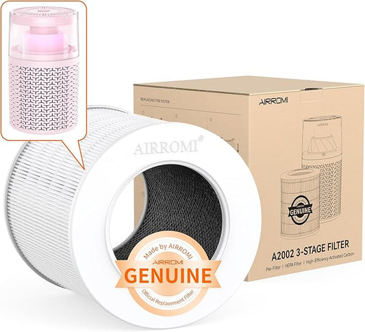 AIRROMI A2002 HEPA Air Purifier Replacement Filter, 3-In-1 Original Filter, Remove 99.97% of 0.3 Micron Particle 1 Pack White Activated Carbon