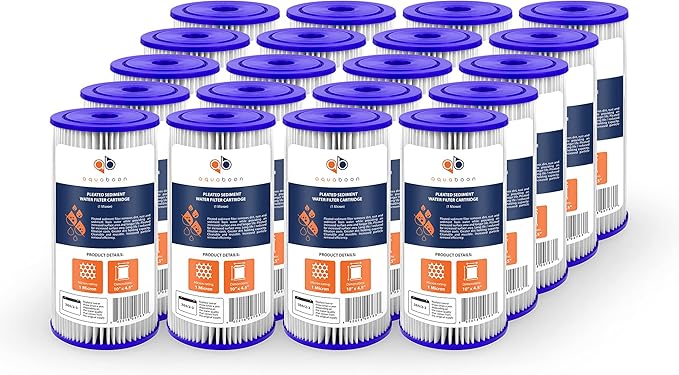 Aquaboon 1 Micron Pleated Water Filter 10 x 4.5 for Whole House Sediment Water Filter Replacement Compatible with Well Filters FXHSC, R50-BBSA (20-PACK)