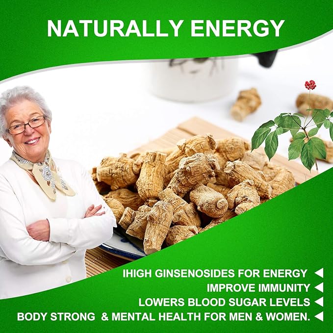 American Ginseng Slices from Wisconsin, DOL American Wisconsin从Ginsengs Slices Root for Tea, Energy for Men Women Mental Health Boosts Immunity, Gluten Free, 花旗参/西洋参 Long Strip 1 Bag of 4OZ