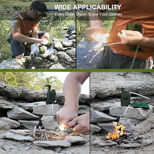 【Outdoor Water Filter Multipurpose for Survival】- Portable Hiking Water Filtration System - Water Purifier for Hiking, Travel, and Emergency - Hand Pump Water Filter