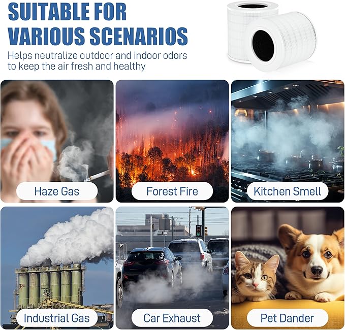 A2001 HEPA Air Purifier Replacement Filter, 3-in-1 H13 True HEPA Activated Carbon Filter,Compatible with A2001 Air Purifier, High Efficiency 0.3 Micron Particle Removal, 2-Pack by NISHCON