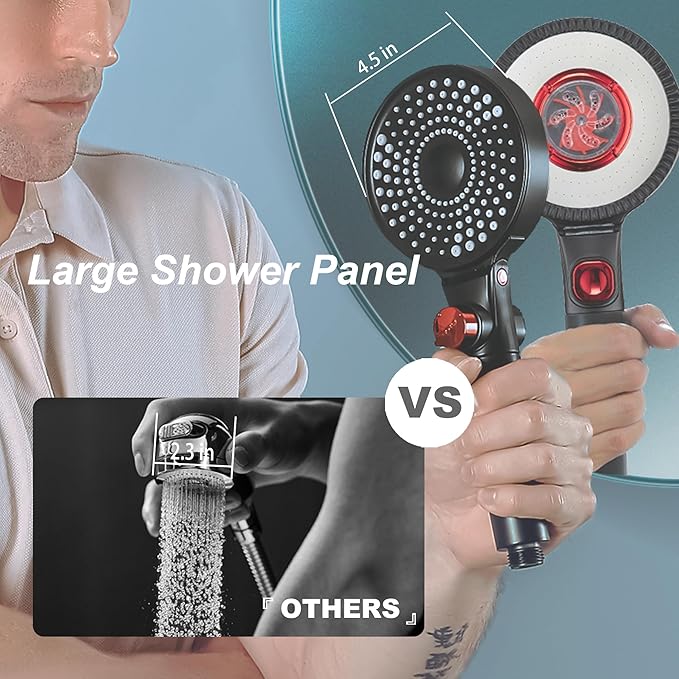 Filtered Shower Head with Handheld Spray for Skin and Hair Care, High Pressure 3 Modes Turbo Showerhead for Hard Water, 59" On Leaks Shower Hose, ON/OFF Button, Adjustable Flow, Matte Black