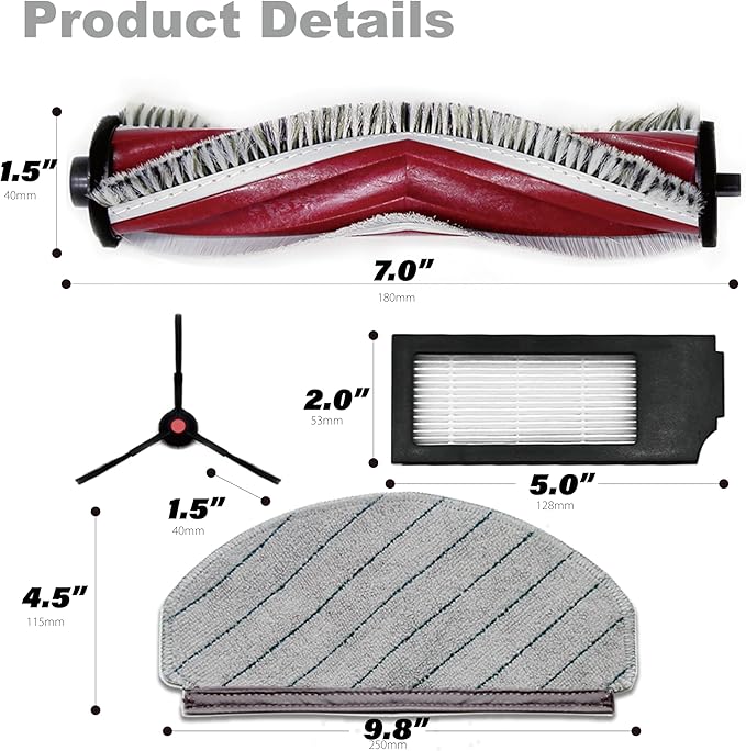 Robot Vacuum Replacement Parts Fit for Yeedi C12 Pro Plus, Replacement Accessories kit Fit for Yeedi C12 Plus (13PC- Brush ROLL& Sweep& Filter & MOP)