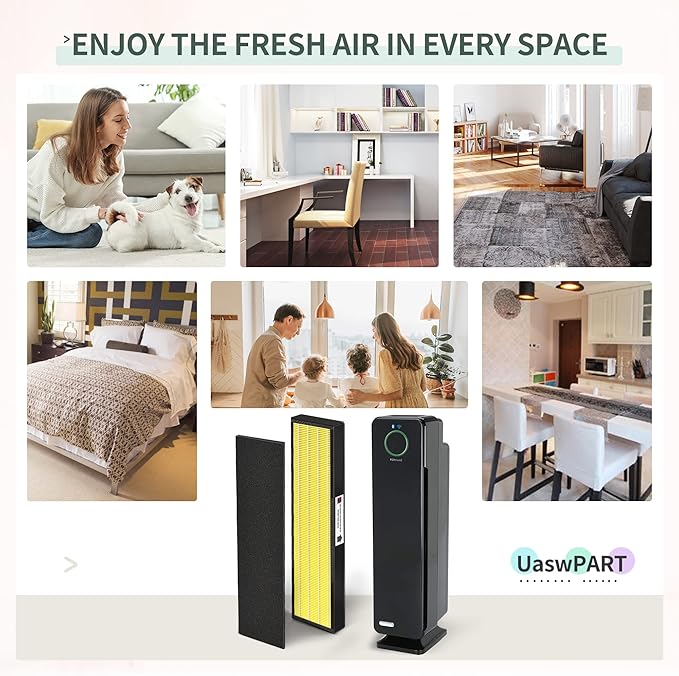 [Pet Care] Uaswpart FLT5000 Filter C Replacement Compatible with Germ-Guardian Filter Replace AC5000E AC5250PT AC5300B AC5350B AC5350W CDAP5500BCA and More, 4x H13 HEPA with Carbon+4x Pre-Filters