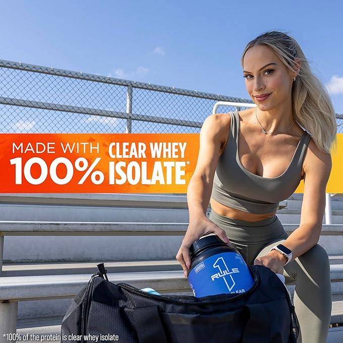 Rule 1 Clear Whey Isolate - 20g All-whey Isolate Protein, Over 9g EAAs, 300mg of Electrolyte Minerals, 90 Calories, Light, Crisp, and Refreshing Taste (27 Servings, Peach Mango)