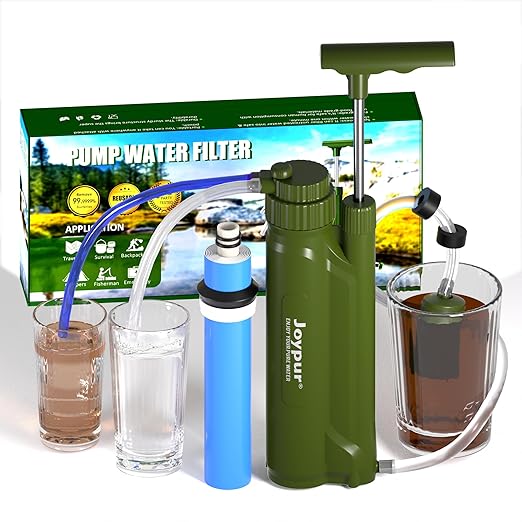 Portable 3-Stage Water Purifier Survival Pump with 0.0001 Micron Reverse Osmosis Ro Membrane Water Purification System,Suitable for Hiking,Camping,Emergency Survival Water and Outdoor Activities