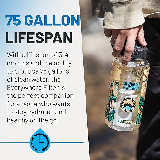 Epic Water Filters Nalgene OG Water Bottle with Filter, USA Made, BPA Free, Removes 99.99% Tap Water Contaminants, Forever Chemicals, Honnold Foundation Art, 32 oz
