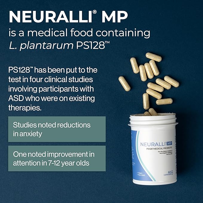 Bened Life Neuralli MP, Medical Food with PS128 for People with ASD and PD (90-Day Supply) - 3 Bottles (180 Capsules)