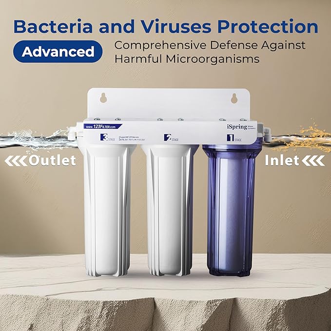 iSpring US31-BV Under Sink 3-Stage Water Filtration System for Drinking, Reduce Bacteria and Viruses, SGS-Tested Water Filter, High Capacity Water Filter System with Faucet
