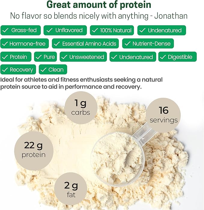 Z Natural Foods Grass-Fed Whey Protein Concentrate - Clean Whey Protein Powder from New Zealand - Cold Processed Pure Whey Protein with Essential Amino Acids for Nutrition & Fitness, Unflavored, 1 lb
