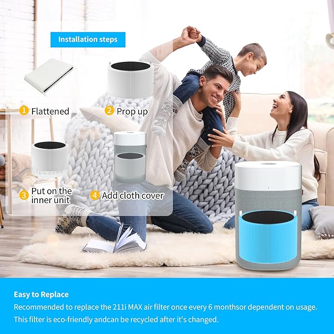 Blue Pure 211i Max AllergenBlock Replacement Filter Compatible with Blueair Blue Pure 211i Max Air Purifier, True H13 HEPA and Activated Carbon Filter, Compared Part #F2MAX, 2Pack