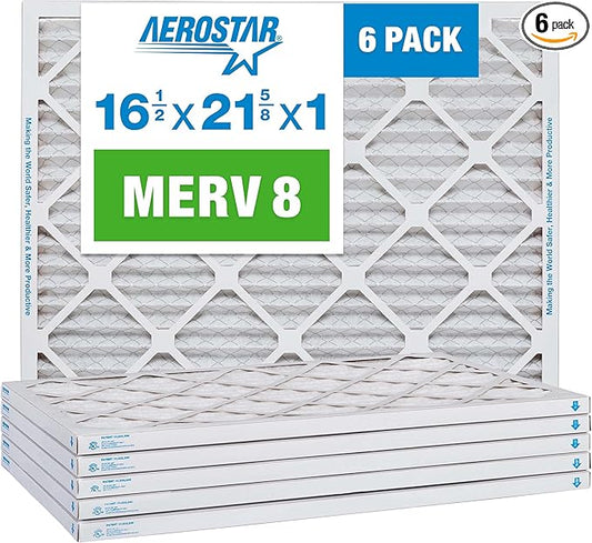 Aerostar 16.5x21.625x1 MERV 8-6 Count - High Efficiency Pleated HVAC, Furnace & Air Conditioner Filters - Removes Dust, Lint, Mold & Allergy-Causing Pollen