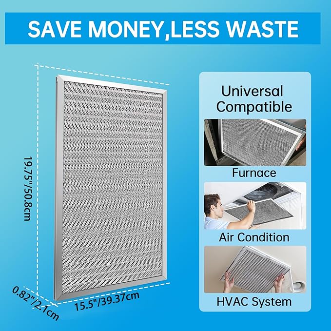 UBeesize 16x20x1 Reusable Electrostatic Air Filter HVAC AC Furnace Filter,MERV 8,Washable, Lasts a Lifetime,Permanent Air Filter,Breathe Fresher,Home And Office(Actual Size:15.5x19.75x0.82 Inch)