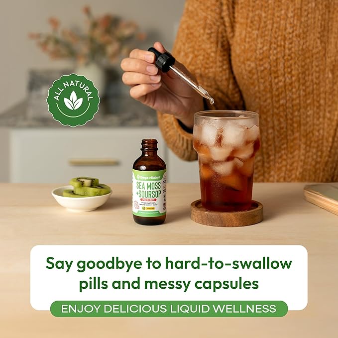 Soursop with Sea Moss Liquid Supplement – More Concentrated Than Sea Moss Gel – Easily Mix with Drinks – Soursop Bitters Liquid Drops for Hydration and Immune Support (Lemon Lime, 60mL)