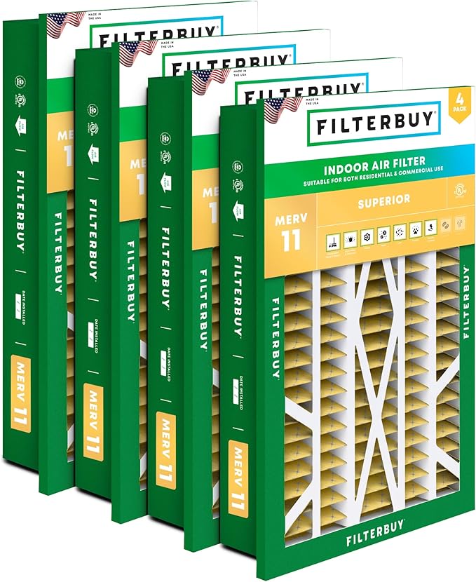 Filterbuy 20x30x5 Air Filter MERV 11 (MPR 1200) Allergen Defense Replacement (4-Pack), Pleated HVAC AC Furnace Filters for Honeywell Return Grille (Actual Size: 18.38 x 28.63 x 3.69)