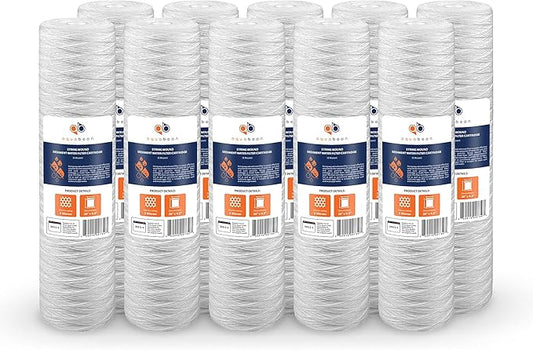 Aquaboon 5 Micron 20 x 4.5 Whole House String Wound Water Filter Replacement Cartridge for Well Water Filtration Compatible with WP5BB20P, 10-Pack