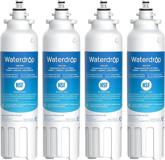 Waterdrop ADQ73613401 Refrigerator Water Filter, Replacement for LG® LT800P®, ADQ73613408, ADQ75795104, ADQ73613402, Kenmore 9490, 46-9490, LSXS26326S, LMXC23746S, LSXS26366S, WD-F20, Pack of 4
