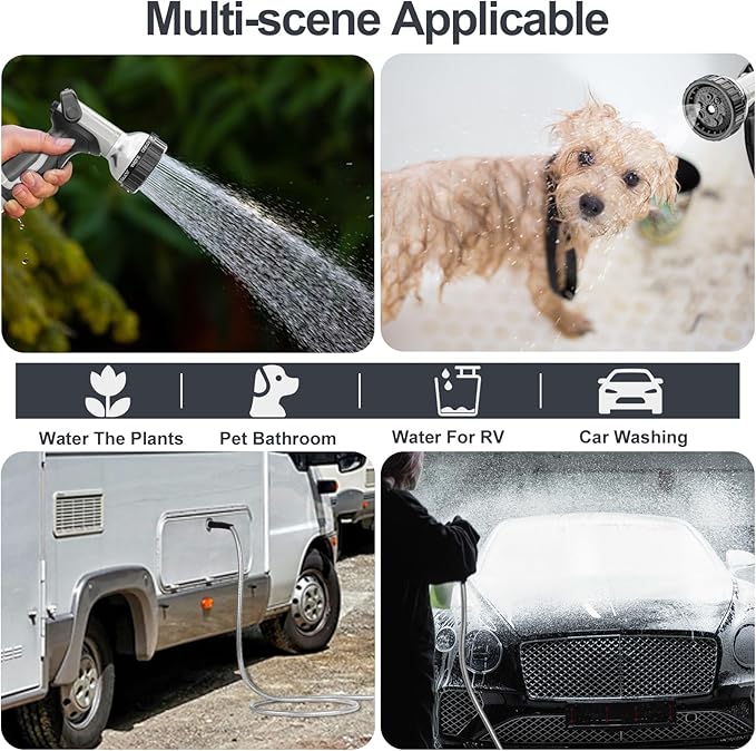 125ft 304 Stainless Steel Garden Hose Metal, Heavy Duty Water Pipe with Nozzles for Yard, Outdoor - Flexible, Never Kink & Tangle, Puncture Resistant (Sliver)