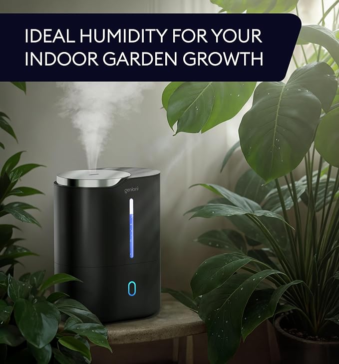 GENIANI Cool Mist Air Humidifiers for Bedroom, Plants, and Large Rooms - Quiet Humidifiers for Baby Room with Auto Shut Off & Night Light (3.9L, Black)