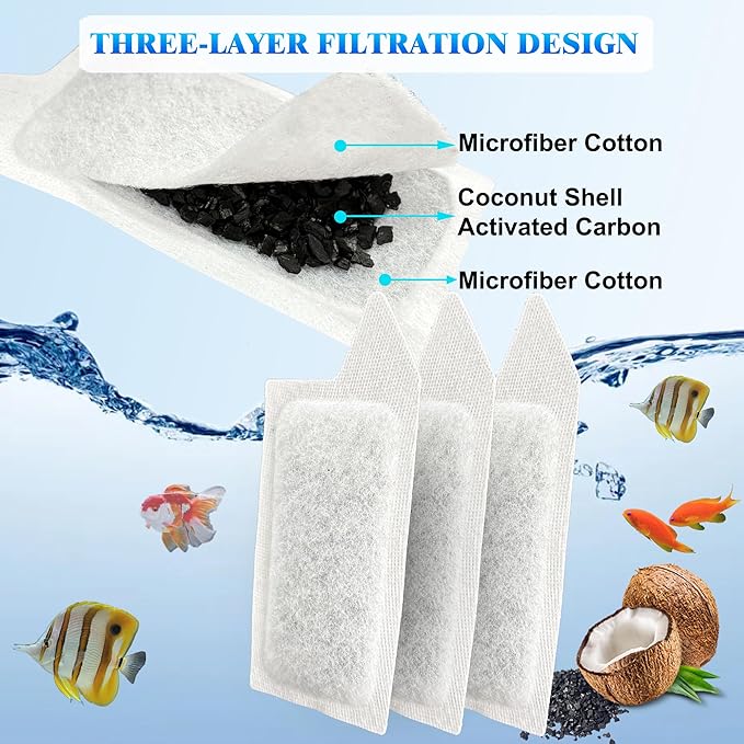 12 Pack Replacement Small Size Cartridges for Tetra Whisper Small Fish Tanks Filter; Refilled Filter Cartridges S Size for Aquarium Kits 3-10 Gallons