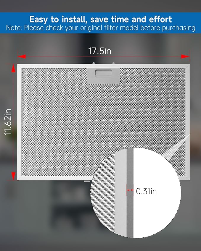 2PCS WB02X11012 Range Hood Grease Filter Compatible with GE JV566H1SS JV566H2SS JV665H1BB JV665H1CC JV665H1WW, Approximately 17-1/2 x 11-5/8 Inches