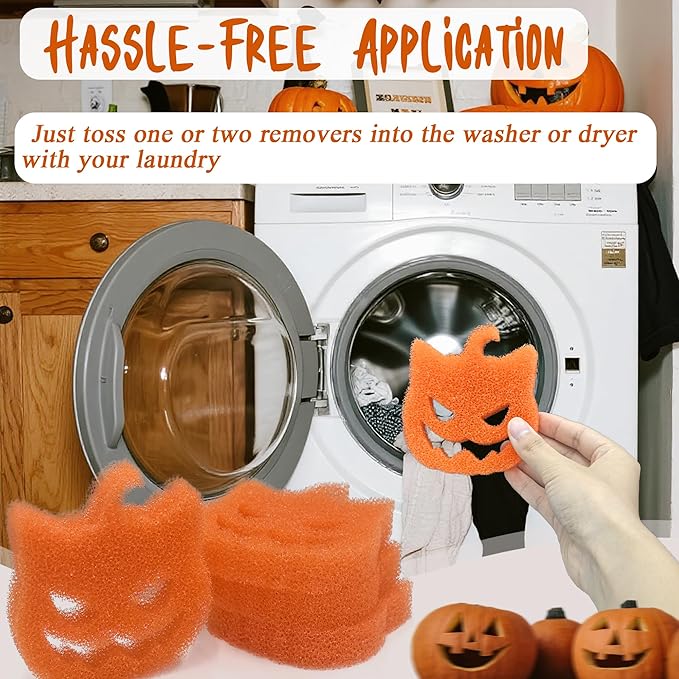 NewKe 6 Pack Halloween Pet Hair Remover for Laundry, Reusable Pet Hair Catcher Lint Remover, Washing Machine Hair Catcher, Washing Dryer Pads for Clothing Dog Cat Pet Fur Remover-Cat Head Pumpkin