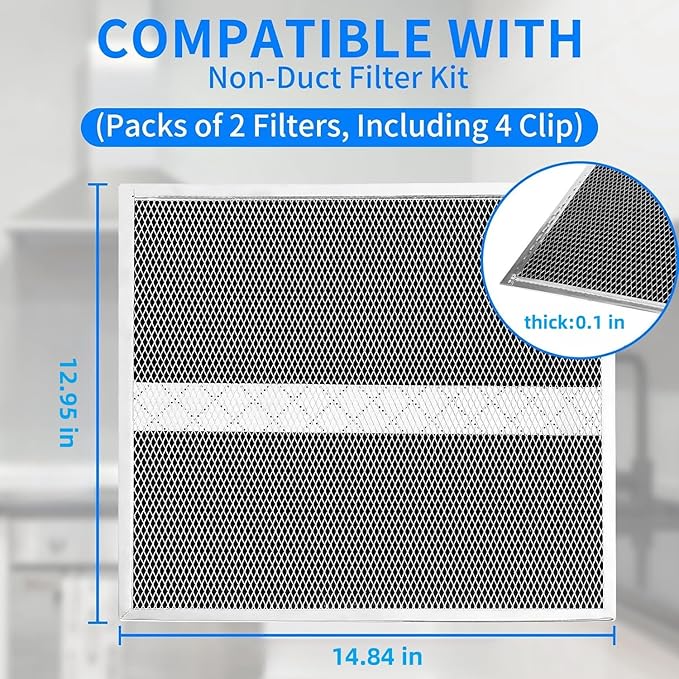 2024 Upgrade S97020466 HPF30 Replacement Charcoal Filter Compatible with Broan-NuTone Non-Ducted Range Hood Grease Filters Type XC 12.9" x 14.8" x 0.1" (Pack 2 with Clips)