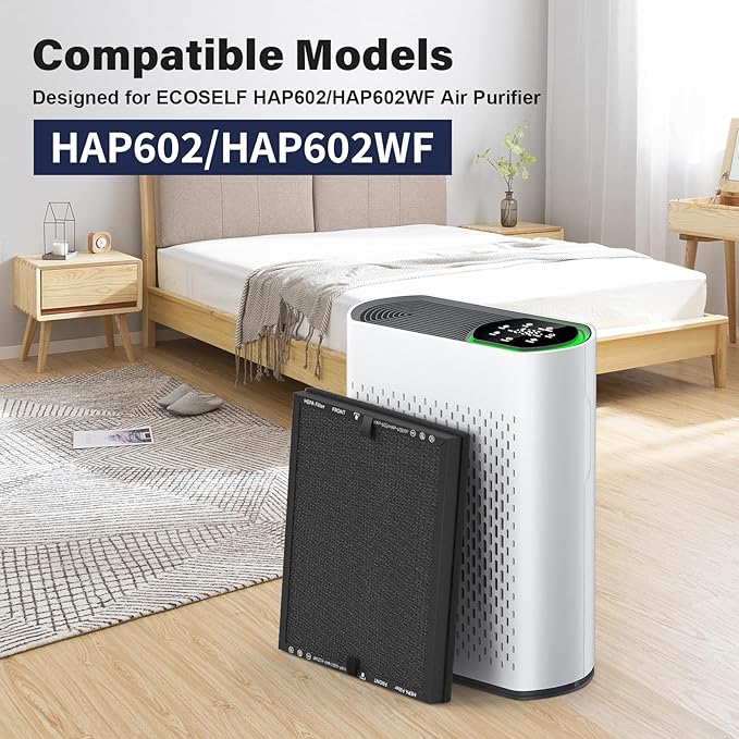 4 Pack HAP602 Replacement Filter Compatible with ECOSELF HAP602/ HAP602WF Air Purifier, 3-Stage High-Efficient Filtration for Home