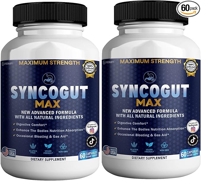 SyncoGut Max Digestive Enzyme Supplement, 60 Veggie Capsules, Natural Formula with Probiotics and Enzymes for Digestive Support (2)