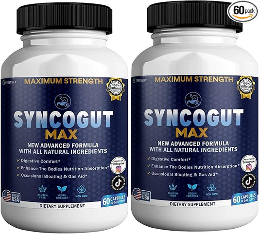 SyncoGut Max Digestive Enzyme Supplement, 60 Veggie Capsules, Natural Formula with Probiotics and Enzymes for Digestive Support (2)
