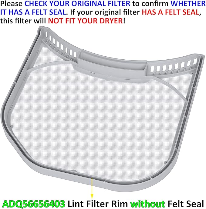 ADQ56656403 Lint Filter Replacement for LG Dryers and WashTowers, Rim without Felt Seal, Ultra Durable Lint Screen Trap with Dryer Vent Lint Brush