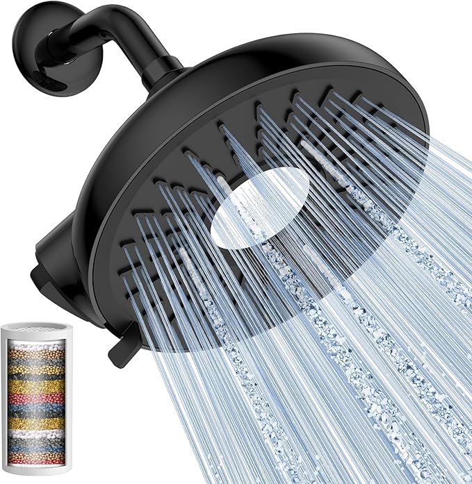 Filtered Shower Head- 8 Inches High Pressure Fixed Rain Showerhead with Filter - filtro para ducha de baño (Matt Black)