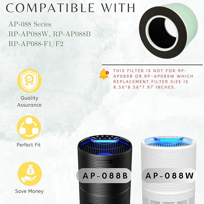 Nispira RP-AP088-F1 RP-AP088 Replacement Filter for RENPHO Air purifier RP-AP088W RP-AP088-F2 H13 4-in-1 HEPA Activated Carbon, 3 Packs