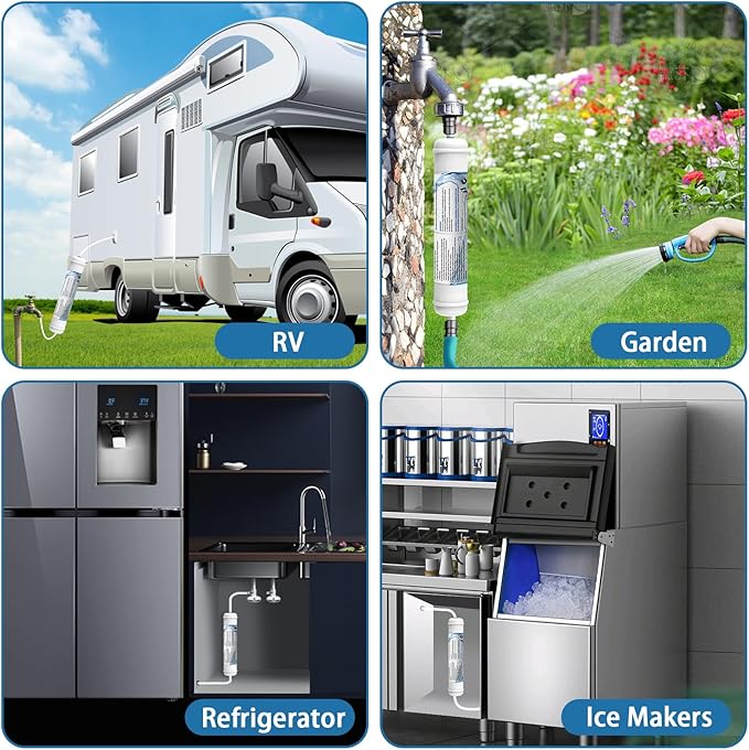 T33 Inline Water Filter, 1/4" Quick-Connect Filter Replacement Cartridge Inline Water Filter for Refrigerator, Ice Maker, Under Sink System, Reverse Osmosis Water System, 2 Pack