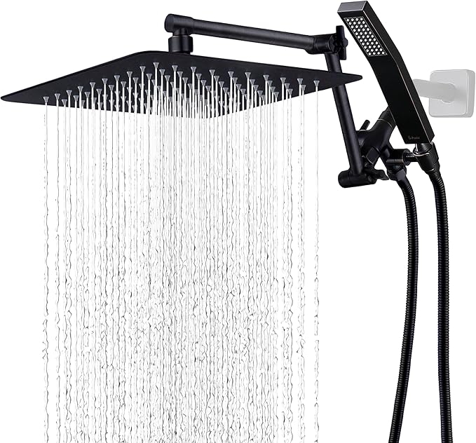 G-Promise All Metal 12 Inches Rainfall Shower Head with Handheld Spray Combo, 3 Settings Diverter, Adjustable Extension Arm with Lock Joints, 71 Inches Stainless Steel Hose (Oil Rubbed Bronze)