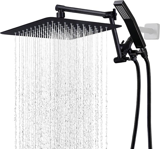 G-Promise All Metal 12 Inches Rainfall Shower Head with Handheld Spray Combo, 3 Settings Diverter, Adjustable Extension Arm with Lock Joints, 71 Inches Stainless Steel Hose (Oil Rubbed Bronze)