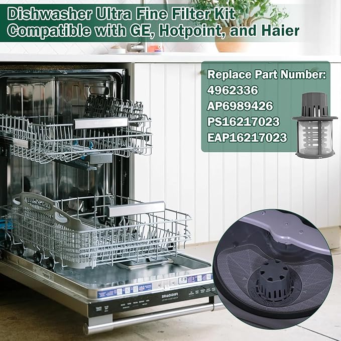 WD12X25995 Fine Filter & Basket Kit Compatible With GE/Hotpoint/Haier Dishwashers, Replaces #AP6989426 PS16217023 EAP16217023 4962336 Dishwasher Ultra Fine Filter Kit