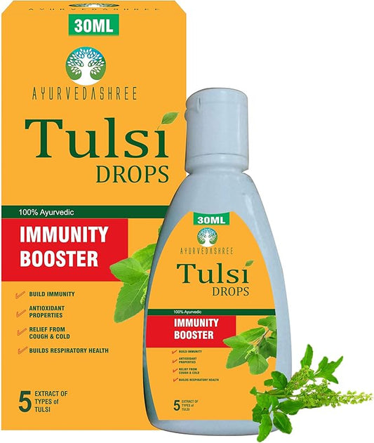 Tulsi Drops Natural Immunity Booster 30 ML Pack - Certified 5 Different Rare Tulsi, Holy Basil Drops 30 ML
