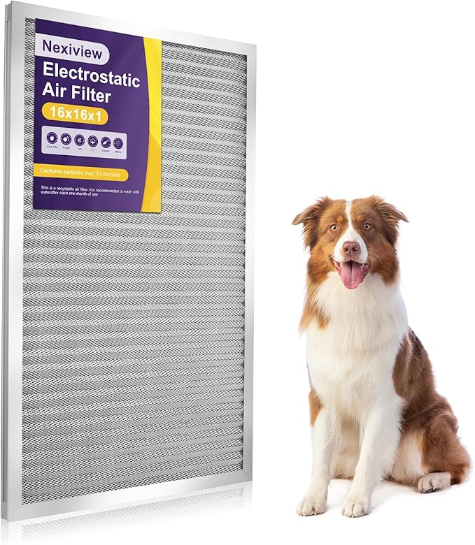 16x16x1 Furnace Filter-MERV8, Washable & Reusable Electrostatic Air Filter, AC/HVAC Furnace Filter, Permanent Air Filter, Breathe Fresher, Easy Install