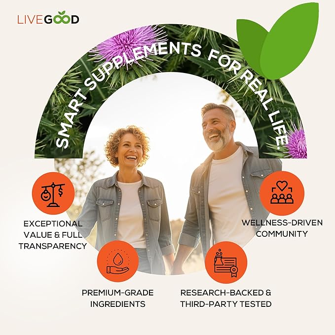 LIVEGOOD Liver Support Supplement for Liver Cleanse Detox, Milk Thistle and Dandelion Root, with Turmeric and Alpha Lipoic Acid for Overall Health (60 Count)
